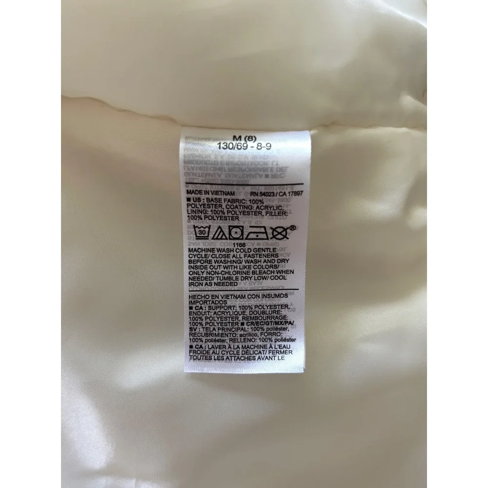 Old Navy Girls Cream Water Resistant Puffer Vest Size M 8 Full Zip Off White